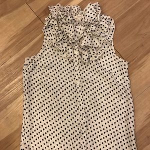 J. Crew Polka Dot Silk Ruffled Neck top Size 2